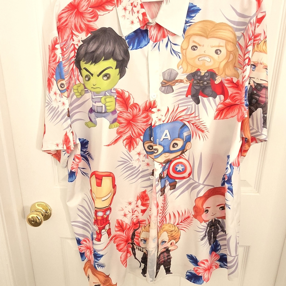 Marvel Casual Button Down Shirt White Red